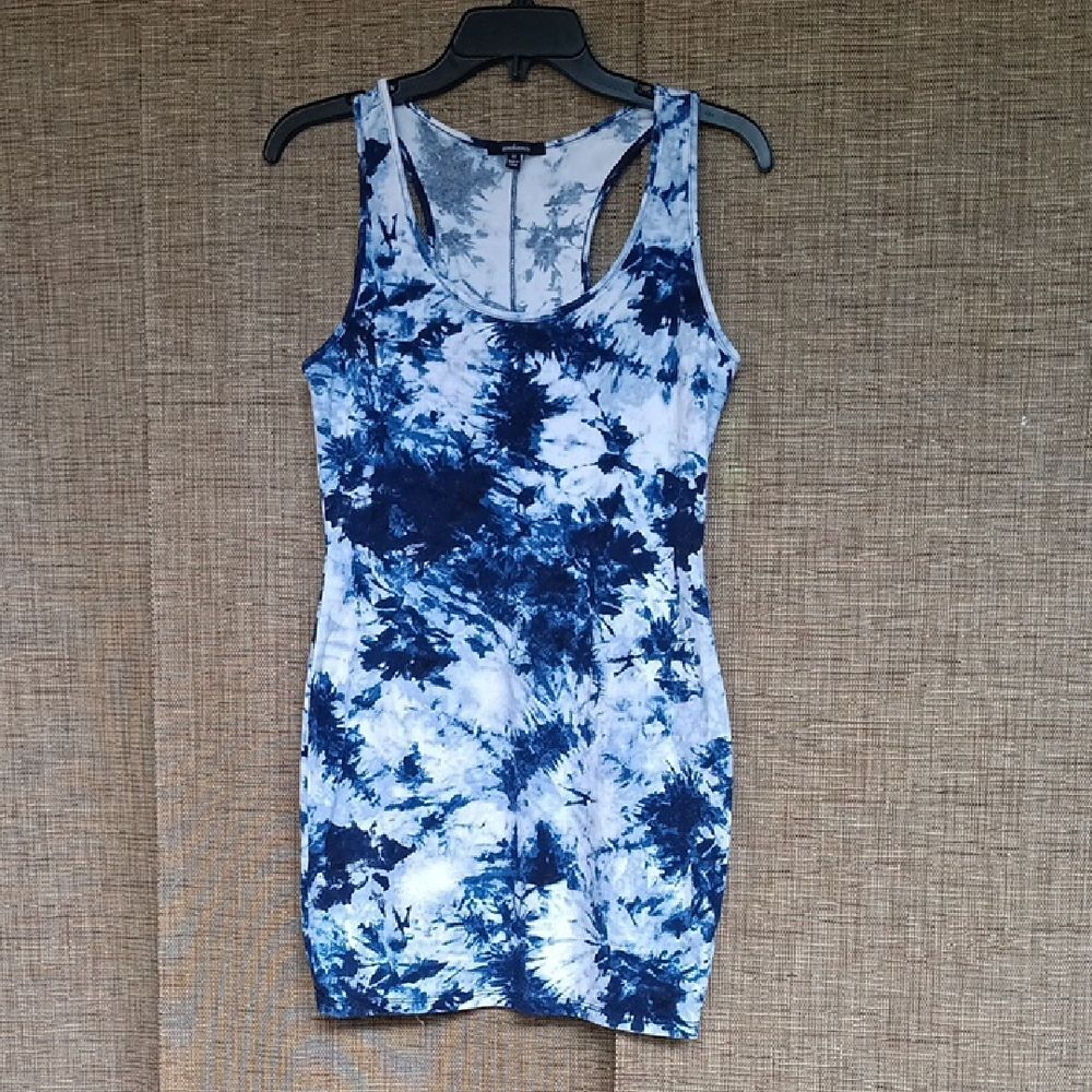 Ambiance Blue and White Tie-Dye Mini Tank Dress
